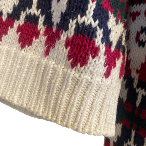 Vintage White Maroon Fair Isle Cardigan Womens Sz Large 80s Cottage Christmas - Picture 13 of 16